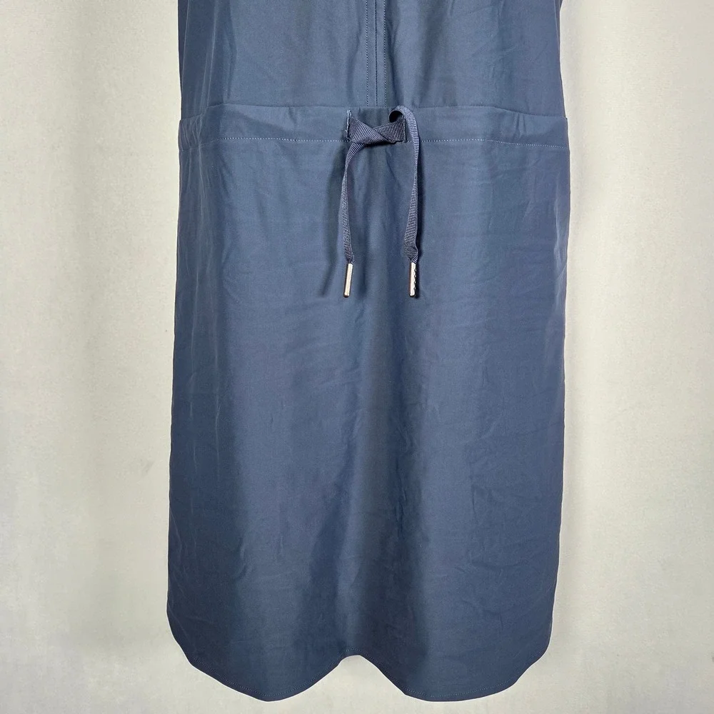 Spanx Sunshine Collared Drawstring Waist Dress XL Navy Blue Carry On Athleisure